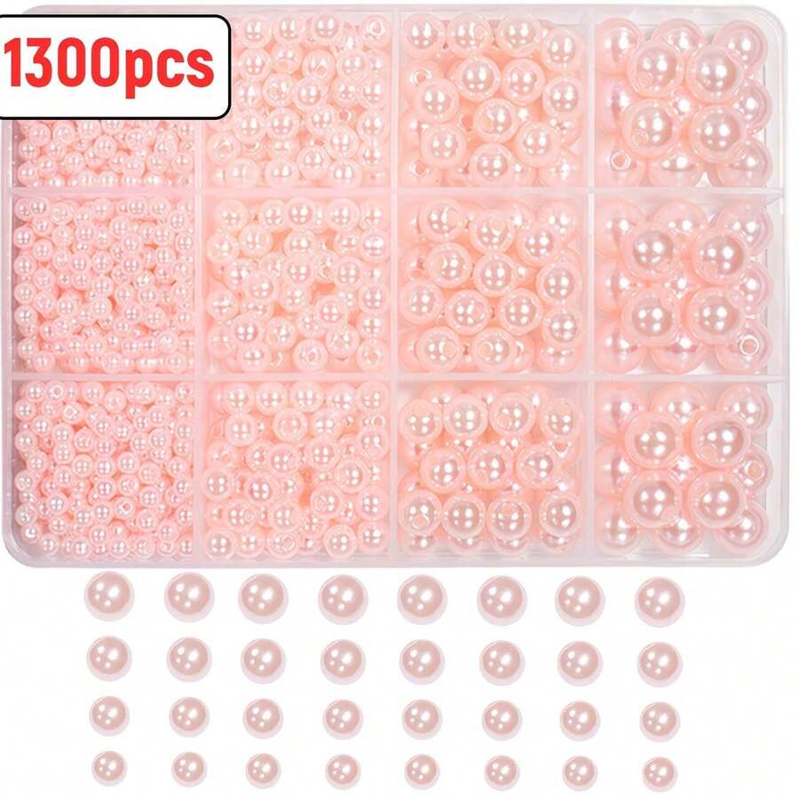 Bộ 1300 hạt acrylic màu hồng/12 ngăn để tự làm vòng tay, vòng cổ, dây đeo điện thoại, bông tai, rèm hạt. - Nhiều màu - Xem 1