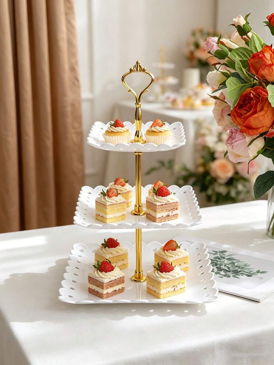 Bộ 1/2/4 giá trưng bày bánh bằng nhựa, khay đựng tráng miệng, giá đựng kẹo, thích hợp cho tiệc trà chiều tại nhà, đám cưới, tiệc sinh nhật, lễ tốt nghiệp. - trắng - Xem 1