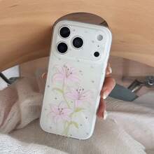Ốp điện thoại thời trang, sáng tạo, đính sequin nền trắng hình hoa ly hồng, phù hợp với 17 Pro Max / 16 Pro Max / 15 Pro Max / 14 Pro / 13, ốp điện thoại phong cách dành cho nữ/dễ thương/nam, ốp điện thoại mùa xuân/hè, quà tặng sinh nhật/ngày lễ. - trắng - Xem 2