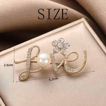 1pc LOVE Letter Brooch Rhinestone Pearl Flower Pin Brooch Chest Ornament - Multicolor - View 6