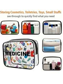 Bolsa de cosméticos transparente de PVC grueso, bolsa transparente amigable con TSA para artículos de viaje esenciales, artículos de tocador, cables, cargadores - Multicolor - Ver 4