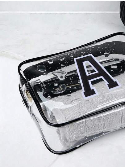 Embroidery Letter A-Z Transparent PVC Toiletry Bag For Women Men, Fashion Simple Waterproof Makeup Bag, Large Capacity Cosmetic Organizer, Portable Travel Storage Pouch With Zipper, Multifunctional Beach Bag, Beach Bikini Bag,Summer Vacation Essentials, Airplane Carry On Bag, For Makeup Brushes Lipstick Skincare Toiletries, Holiday Travel Must Have, Dorm Bathroom Organizer, Mother's Day Gift Bridesmaid Gift Wedding Favor