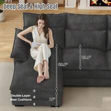 OUYESSIR Sofá Seccional en Forma de U, 132" Sofá Modular Acolchado con Doble Chaise Longue, Consola Central y Puerto USB, Cómodos Sofás Seccionales Grandes de Chenilla para Sala de Estar, Negro Oscuro - Gris Oscuro - Ver 4