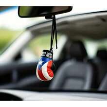 1pcsPU Leather Mini Boxing Glove Pendant, Puerto Rico Flag Design Car Interior Decoration, Suitable For Decorating Rearview Mirrors Of Trucks, SUVs - A - View 7