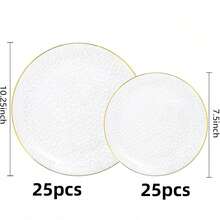 Bộ 25 đĩa trong suốt viền vàng, đĩa ăn tối kiểu phương Tây, đĩa tiệc, đĩa mì Ý, cỡ lớn 10.25 inch/cỡ nhỏ 7.5 inch, đĩa trong suốt viền vàng có thể tái sử dụng, bộ đồ ăn kiểu Baroque, viền vàng dập nổi, thích hợp cho tiệc tùng, tiệc chiêu đãi, đám cưới, năm mới, ngày Valentine, bộ đồ ăn cao cấp. - Nhiều màu sắc - Xem 17
