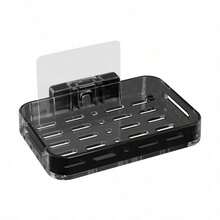 Wall-Mounted Soap Dish Holder With Drainage Tray, Bathroom Soap Rack, No Drilling Required, Home Use - (Black + White) 2pcs - View 5