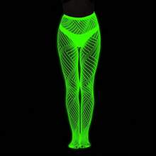 Green Fluorescent Night Glow Sheer Mesh Tights With Striped Pattern Luminous Bodycon Leggings Women Reactive Party Cosplay Outfit DBYS - 夜光3091 - 查看 12