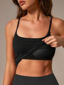 TimeOff 1pc Women Solid Color Spaghetti Strap Backless Camisole With Chest Pads Sports - Black - View 6