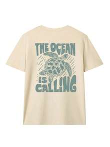 Camiseta de mujer de cuello redondo con estampado de letras de vida oceánica de verano, camiseta gráfica, blanca, negra, rosa casual - Albaricoque - Ver 3