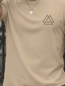 Stylish Basic Short-Sleeve Men's T-Shirt With Triangle Street Print, Breathable Fabric - Beige - View 2