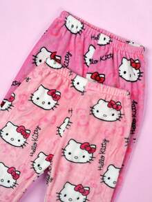 SANRIO 2件套三丽鸥授权法兰绒睡衣，可爱Hello Kitty女士休闲家居裤，粉色卡通KT印花，时尚秋季睡衣 - 彩色 - 查看 7