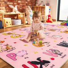 Kids Educational Animal Alphabet Rug, Soft Non-Slip Washable Carpet, Cute Cartoon ABC Learning Mat For Playroom Classroom Toddler Nursery Decor, 4x5 Ft / 3x4 Ft, Beige Blue Pink - Màu Hồng baby - Xem 1