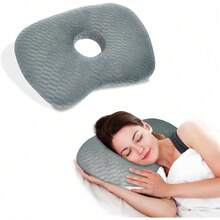 Seitenschläferkissen Ergonomisch, Ohrkissen mit Ohrloch und gebogener Form, weiches Schlafkissen höhenverstellbar mit anpassbarer Füllung, für Seitenschläfer Schlafkomfort - Grau - Übersicht 1