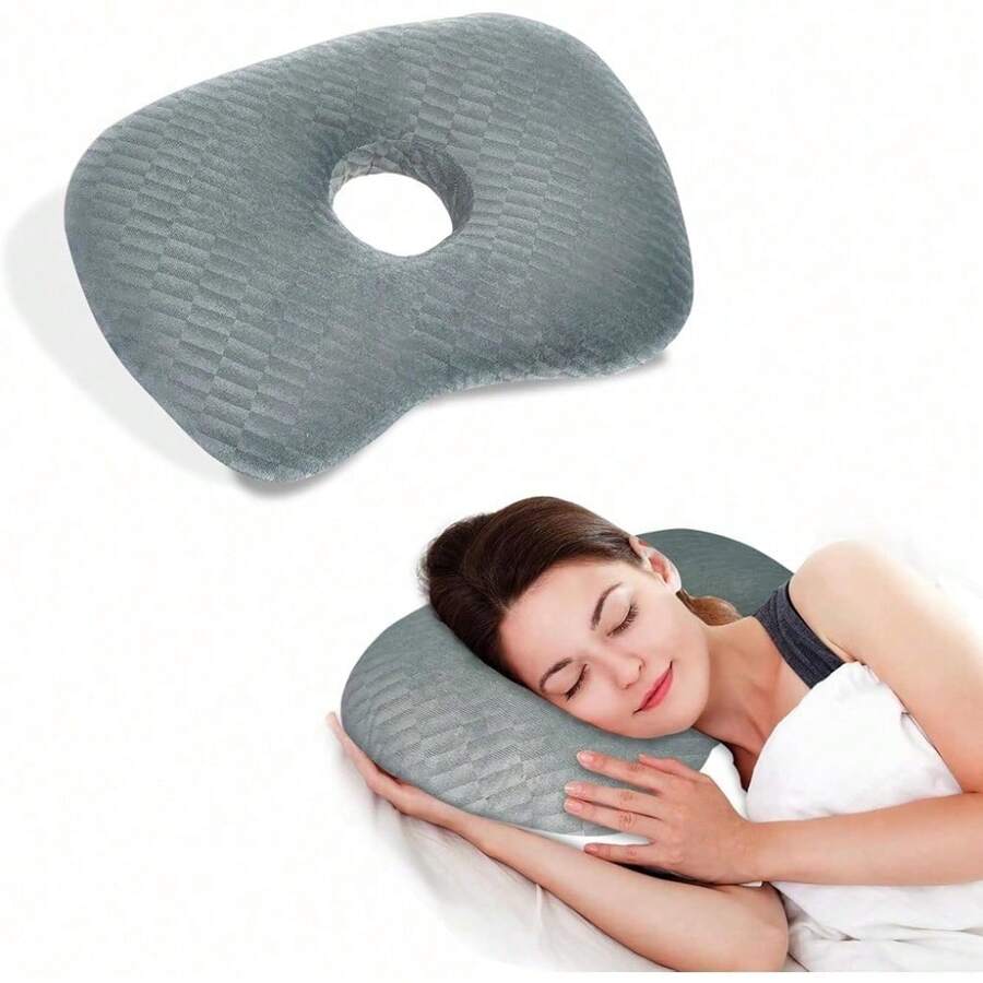 Seitenschläferkissen Ergonomisch, Ohrkissen mit Ohrloch und gebogener Form, weiches Schlafkissen höhenverstellbar mit anpassbarer Füllung, für Seitenschläfer Schlafkomfort - Grau - Übersicht 1