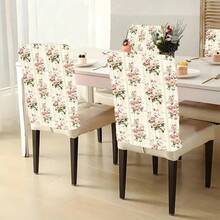 1pc/4pcs/6pcs/10pcs Mint Green Striped Pink Rose Print Short Plush Chair Cover, Removable Short Plush Fabric Chair Slipcover, Chair Back Protector, Dining Chair Decor Cover, Suitable For All Seasons, Holiday Decor, For Dining Room, Living Room, Home Chair Protection, With Back Protection, Applicable To Dining Room, Office, Living Room, Hotel And Home Decor - Multicolor - View 8