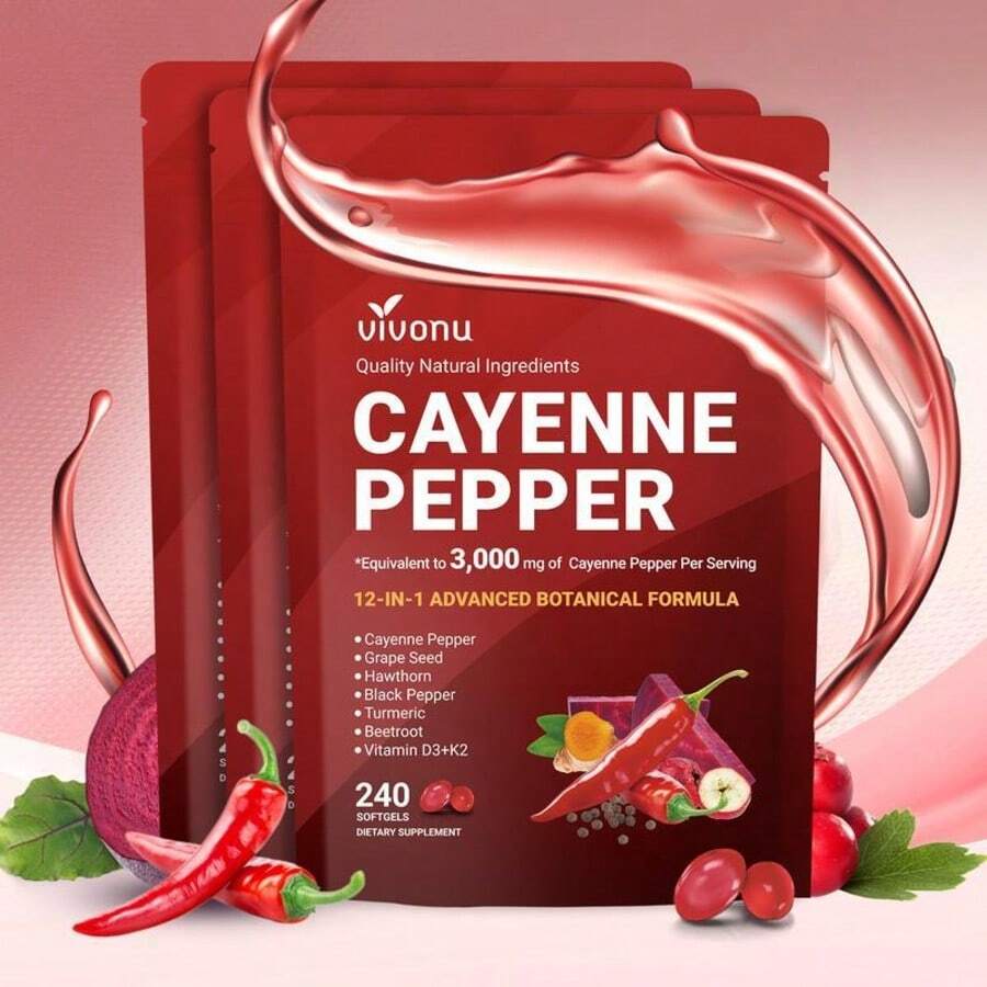 Cayenne Pepper Softgels 240 Count, Grape Seed Hawthorn Beetroot & Vitamin Blend - 3pack - View 1