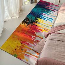 1pc Thick Non-Shedding Long Runner Rug, Multicolor Dripping Brushstroke Pattern, Long Carpet, Durable Cotton Linen, Suitable For Bedroom, Coffee Shop, Hotel, Villa, Banquet Hall, Outdoor Courtyard, Garden, Balcony, Home Decoration, Corridor Long Strip Carpet, Long Floor Mat, Easy Clean Runner Mat, Room Decor, Home Decor For Living Room, Hallways, Laundry Room - 1PC - View 1
