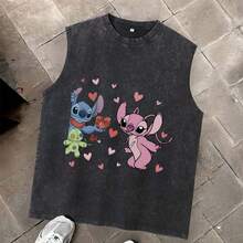 Disney Men's Short-Sleeved T-Shirt, Unisex Sleeveless T-Shirt, Men's T-Shirt With Disney Princess Mickey Mouse Pattern, Summer Casual Outfit, Suitable As A Gift For Male Friends Who Love Cartoons And Anime. - màu đen - Xem 8