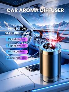 Black Car Humidifier Set For Car/Home, Ultrasonic Aroma Diffuser, USB-Powered Quiet And Noiseless, Emits Fragrance And Removes Odors, With Digital Display, 5 Spray Modes And 6 Fragrance Types, LED Light, Ideal Gift Choice. - A - View 12
