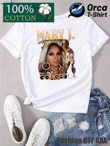 VivaGlam-Women's T-Shirt, Colorful 100% T-Shirt, Fun T-Shirt, Mary J Blige Good Morning Gorgeous Women's Casual Loose Short Sleeved Round Neck T-Shirt Home Wear, 1 Holiday Gift, Fashionable T-Shirt - 白色 - 查看 7