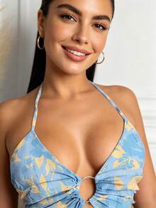 2026 Spring New Women's Clothing  European And American Cross-Border Dress Sexy Hollow Out Halter Neck V-Neck Tiered Dress - 淺藍色 - 查看 10