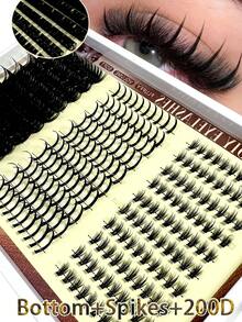 200D Extra Long Spiky Cluster Lower Eyelashes, 6-18mm Length, D+ Curl, 260pcs/Set, Fluffy Individual False Eyelashes, DIY Eyelash Extensions, Cartoon Style, Mink Fur Material, Suitable For Various Makeup Looks - D+ - 查看 2