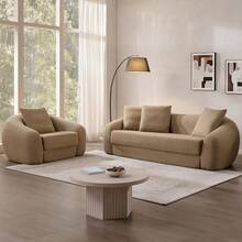 Sofá Cama Curvo Convertible SICOTAS de 49.9" para Sala de Estar, Futón Cloud sin Estructura, Sillón Cama Extraíble con Asiento Profundo, Sofá Individual de Espuma, Sin Necesidad de Montaje, para Dormitorio o Apartamento, Blanco - Marrón - Ver 12