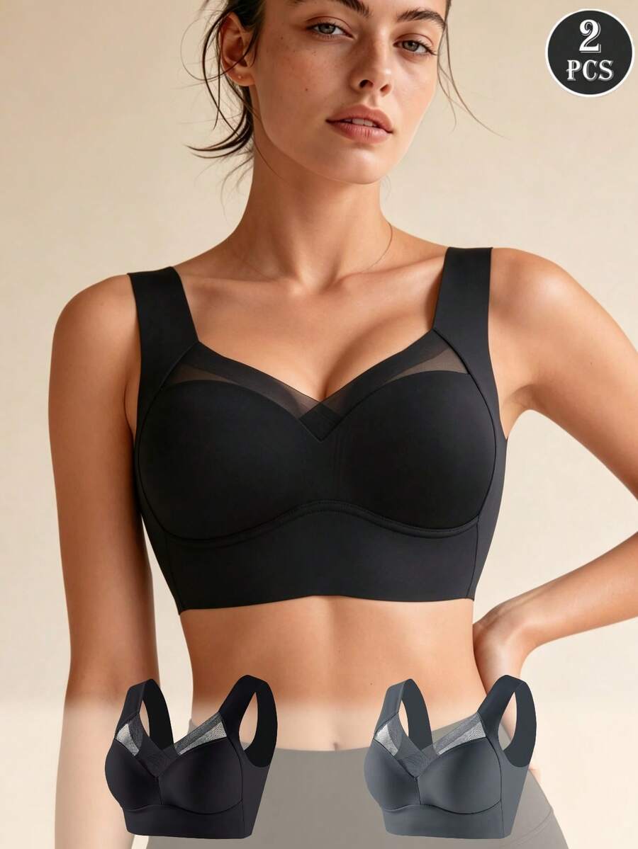 2 chiếc áo ngực không đường may, áo ngực hở lưng dành cho nữ, áo ngực không gọng cố định, áo ngực không gọng mềm mại và thân thiện với da, áo ngực thoáng khí, thoải mái và chống chảy xệ. - Nhiều màu - Xem 1