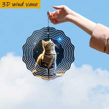 1个3D立体猫咪仰望星空金属风铃 - 10英寸圆形耐用铁质悬挂装饰,带360°旋转挂钩,适合室内/室外、圣诞节、婚礼、猫咪爱好者礼物(无需电池/电源),舒缓的音效(不含吊坠),款式随机 - A - 查看 5