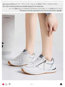 Alan Vincent[Free Return/Exchange]New Women's Casual Shoes, Fashionable Sneakers, White Shoes, Side Zipper, Lace-Up, Soft & Comfortable - White - View 3