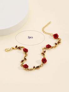 Flower Decor Bracelet Valentines,Mom,Mother,Mother's Day,Gift - Yellow Gold - View 4