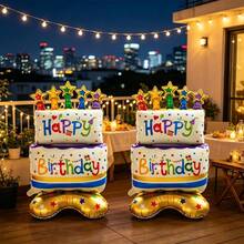 2pcs/Set 26-Inch Birthday Cake Shaped Balloons, Birthday Party Decoration, Celebration Event Gift Prop, Indoor Outdoor Decor - Star Birthday Cake - View 2