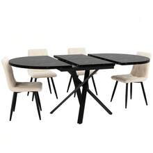 5-Piece Dining Set With Extendable Round Table (100-140 Cm) And 4 Beige Velvet Chairs: Modern Dining Table For 4-6 People With Practical Extension Function. - Black - View 6