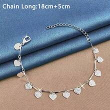 925 Sterling Silver Plated Small Heart Pendant Bracelet, Fashionable Jewelry Gift For Women, Suitable For Engagement, Wedding, Party, Daily Wear, 18+5cm - Silver - View 1