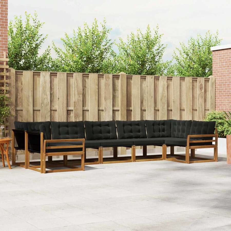 vidaXL Outdoor-Sofagarnitur mit Kissen 7 pcs Natürlich und Schwarz - A - Übersicht 1