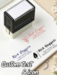 Custom Address Stamp, Elegant Modern Minimalist Style Name & Icon Stamp For Envelopes Packages Business Branding, Personalized Signature Stamp, Customized Text Gift For Wedding Anniversary Housewarming Holiday, Customizable Design Stamp - Style B - View 1