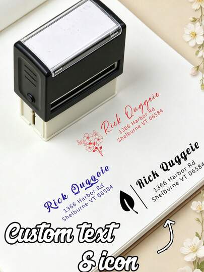 Custom Address Stamp, Elegant Modern Minimalist Style Name & Icon Stamp For Envelopes Packages Business Branding, Personalized Signature Stamp For Home Office Mail Use, Customized Text Gift For Wedding Anniversary Housewarming Holiday, Customizable Design Stamp