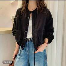 Spring Clothing, Tops, Polka Dot Hoodie, American Military Camouflage Pattern, Cropped, Women's, Double Zipper, Short Length, Oversized, Loose Fit, Slimming Effect, Street Style, Sweet And Edgy, Retro, Casual, Cute For Adults. - 黑色 - 查看 6