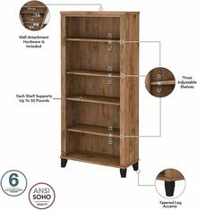 Escritorio en forma de L Bush Furniture Somerset de 72W con 3 posiciones para sentarse o de pie, con estantería y librero en gris platino. - Nuez fresca - Ver 8