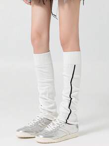 1 Pair High Tube Sports Casual School Style Long Tube Leg Warmers, Retro Frill Trim Women Knee High Leg Warmers, Versatile Solid Color Leg Warmers, Comfortable - Multicolor - View 3