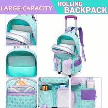3pcs/Set Tas Ransel Anak Perempuan dengan Banyak Kantong, Desain Bintang & Hati, Cocok untuk Anak Perempuan, Dilengkapi Roda untuk Memudahkan Dibawa - Bintang Berujung Lima Hati dengan Banyak Kantong - View 6