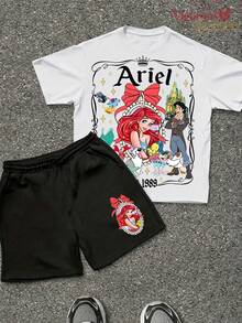 Disney The  Ariel 1989 Vintage Summer 2-Piece Outfit, Unisex T-Shirt & Shorts Set - 白色 - 查看 1