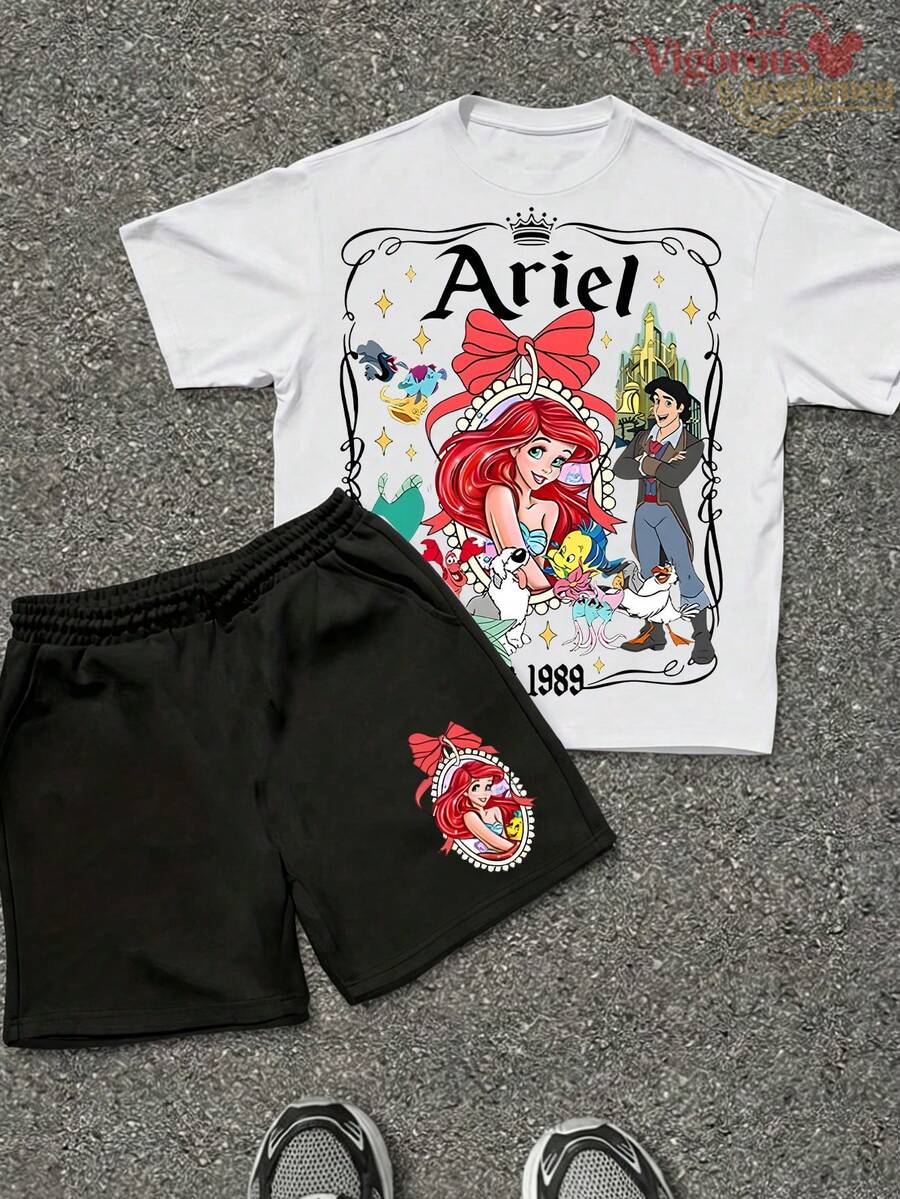 Disney The  Ariel 1989 Vintage Summer 2-Piece Outfit, Unisex T-Shirt & Shorts Set - 白色 - 查看 1