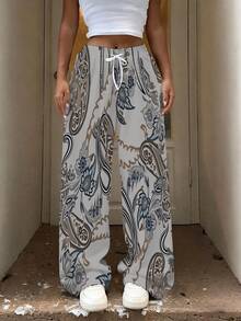 Women's Paisley Floral Pattern Print Drawstring Elastic Waist Loose Straight-Leg Casual Pants Straight-Leg Pants, Ideal For Vacation, Outdoor & Music Festivals - Nhiều màu - Xem 1