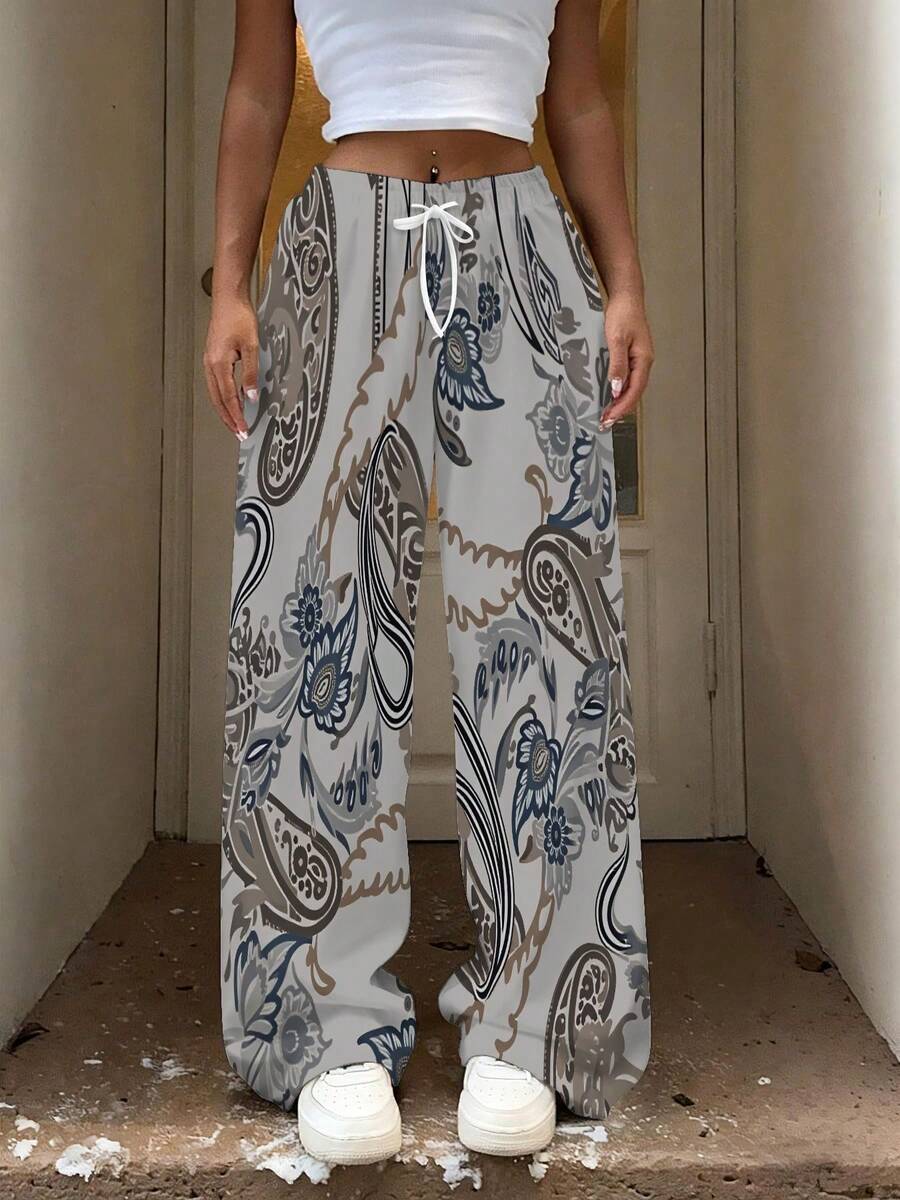 Women's Paisley Floral Pattern Print Drawstring Elastic Waist Loose Straight-Leg Casual Pants Straight-Leg Pants, Ideal For Vacation, Outdoor & Music Festivals - Nhiều màu - Xem 1
