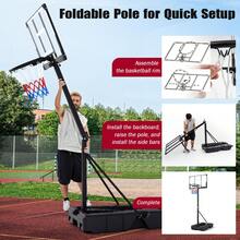 COSTWAY Foldable Basketball Hoop, Stepless Adjustable Basketball Stand W/Stable Weighted Base, 2 Wheels, Shatterproof PC Backboard, Indoor & Outdoor Basketball Hoop System For Basketball, Gym, Backyard - A - View 3