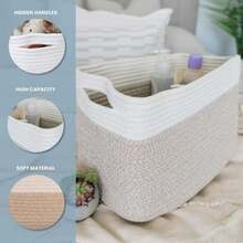 OrganiHaus Cesta de Almacenamiento Canasto Organizador de Cuerda de Algodón Caja Organizadora para Estantes Organizador de Cocina Cesto para Juguetes 1 Unidad Miel y Blanco - Miel claroBlanco - Ver 4