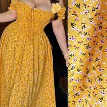 Vibekara Plus Size Fashionable Casual Ditsy Floral Waist Cinched Dress Yellow Maxi Dress Women Floral Maxi Dress Brunch Dresses Yellow Sundress Women Yellow Floral Dress - Amarillo - Ver 1
