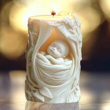 Molde de silicona cilíndrico en forma de cuna con niño adorable, molde para velas cilíndricas con ángel niño o niña durmiendo en la cuna, molde de resina o yeso para artesanía y regalos con ángel debajo de la cuna - A - Ver 5