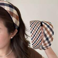 1pc Retro Plaid Wide-Banded Headband For Women, Flattering Hairband For Daily Wear, Simple Elegant Hair Accessory For Washing Face & Makeup,Travel,Birthday - Multicolor - View 11